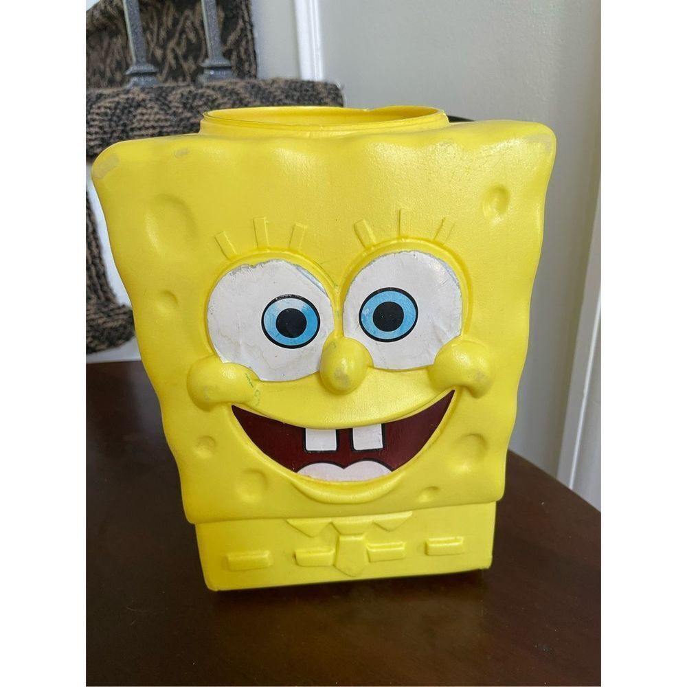 Vintage 2003 SpongeBob Squarepants Disguise Halloween Candy Pail Bucket 8”